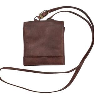 Leaders in Leather Crossbody Bag Brown Built In Wallet Square Mini Credit Cards